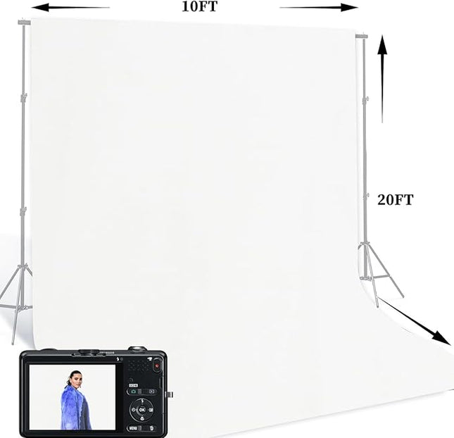 10x20 Ft White Backdrop Background for Photography Photo Booth Backdrop for Photoshoot Background Screen Video Recording Parties Curtain