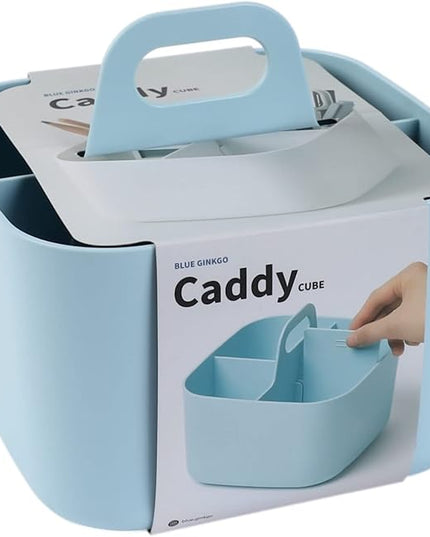 BLUE GINKGO Small Stackable Organizer Caddy – Korean-Made Portable Tote for Bathroom, Office, Crafts, or School Supplies (Square, Blue)