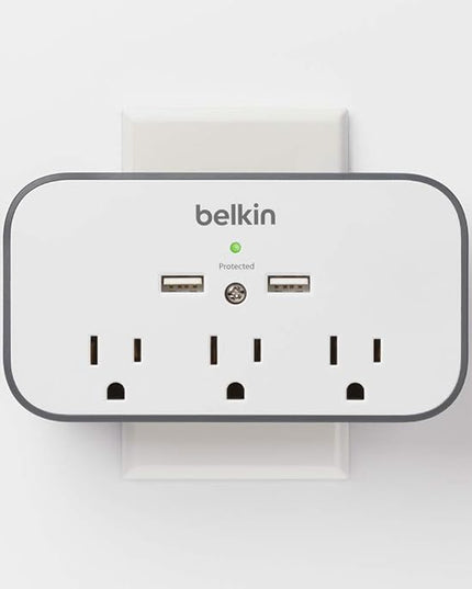 Belkin Wall Surge Protector - 3 Outlet w/ 2 USB Ports Mount with Premium Protection Against Surges Safe Charge for Mobile Devices, Tablets & More (540 Joules)