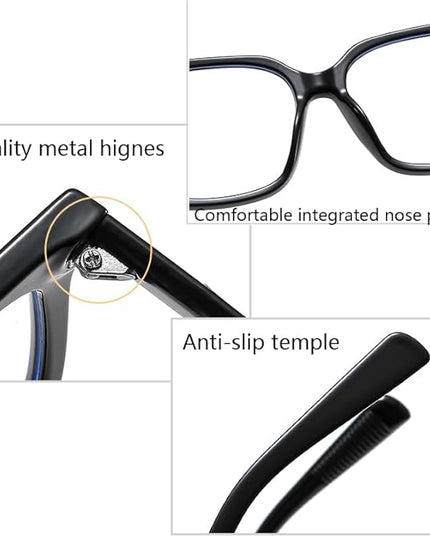 Siming Blue Light Blocking Glasses, Square Frame, Black, TR90 Lightweight Plastic, Anti-Slip Design, Unisex Adult