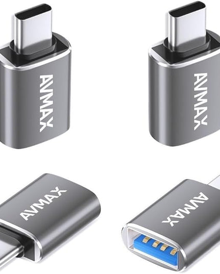 AVMAX USB C to USB Adapter 4 Pack,USBC Male to USB 3.0 Female OTG Adapter,Type C Male to A Female 3.0 OTG Adapter for Apple iPhone 16 15,Flash Thumb Drive,Mac,iPad,Samsung Galaxy