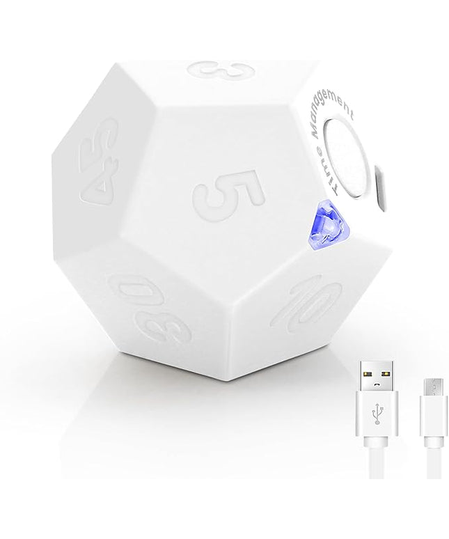 Pomodoro Timer - 11 Preset Productivity Timer, Ring/Vibrate Mode Cube for Cooking, Learning, Exercise and Beauty - White