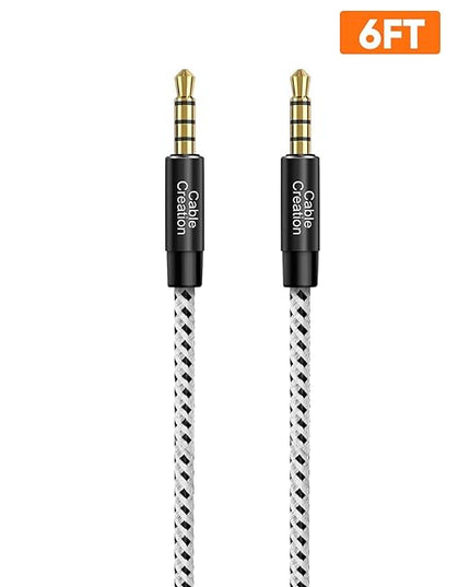 CableCreation 3.5mm TRRS Audio Cable 6FT, 4-Pole Aux Cord Male to Male Braided 1/8 inch Auxiliary Hi-Fi Stereo Jack Compatible with Headphone, Car, Speaker, Phone, Tablet, Laptop and More