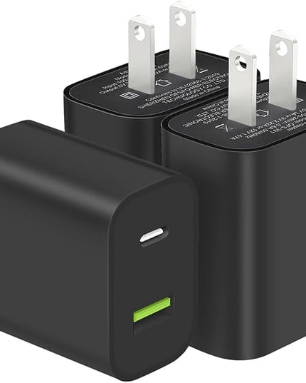 3 Pack USB C Charger Block, Dual Port Type C Wall Charger Fast Charging 20W Power Adapter Cube for iPhone 14/14 Pro/14 Pro Max/14 Plus/13/12/11, XS/XR/X, iPad, Samsung, More