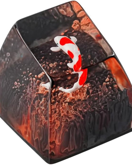 Kohaku Koi Fish Artisan Keycap Dark Red Ocean Coral Reef R1 SA Profile Custom Keycaps 1U ESC Handmade Gaming Resin Key Cap Cherry MX Switch Compatible Mechanical Keyboard Koi Lover Gift