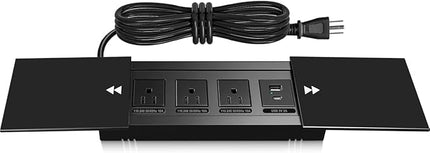 Connectivity Box Conference Table Power Box with 3 Power Sockets + 2 USB Charger, 9.8ft Power Cord, Aluminum Alloy Embedded Tabletop Outlet for Office, Conference Room, Kitchen Countertop