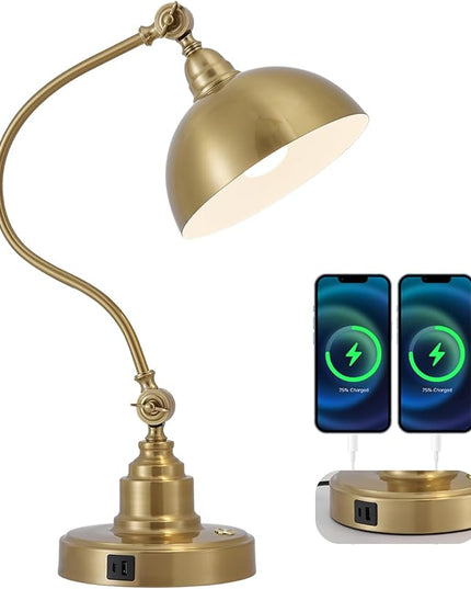 Vintage Brass Gold Desk Lamp Decorative Table Lamp for Home Office Living Room Bedroom Desk Light, Rustic Industrial Farmhouse Antique Library Study Desk Lamp E26 LED Bulb Included