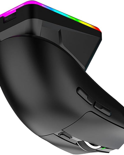 Lightweight Gaming Mouse, RGB Light 3 Mode Connection with 6 Adjustable DPI 800 12000, 7 Customizable Buttons, with Magnetic Charging Base (Black)