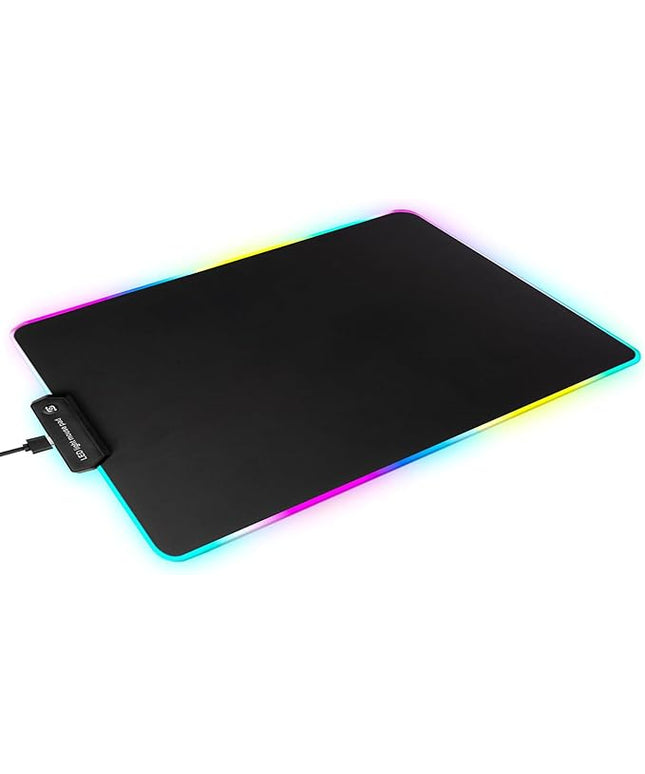 RGB Glass Mouse Pad for Gaming, Professional Esport Ultra Smooth Mouse Mat, Dimmable Border Lighting Color Mousepad with Stable Rubber Base, Speed Control for Games and Office (Black, 13.8" x 10.2")