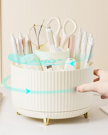 Desk Organizers and Accessories Set with 360-Degree Rotating Pen Holder, Acrylic Stapler, Tape Holder, Staple Remover, Binder/Paper Clips Kit, Scissor and 1 Box of Staples