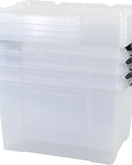 50 Quart Clear Storage Containers with Lid/Wheels, Large Rolling Stackable Box, 4 Packs