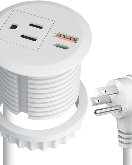 Desktop Power Grommet,2-inch Hole,10ft Cord,20W USB C Fast Charging Station,Round Recessed Outlet,2-USB Port,Flush Mount,Flat Plug,White