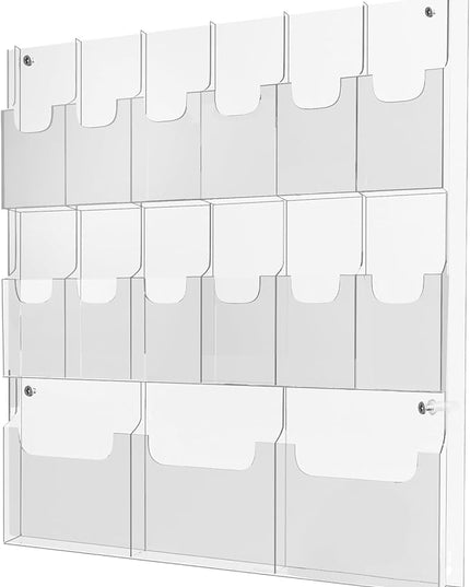Acrylic Brochure Pamphlet Holder, 3 Magazine Holders and 12 Pamphlet Holders, Clear Brochure Display Holder Wall Mount, Trifold Flyer Rack, Literature Storage Rack for Home, Offices, Waiting Room