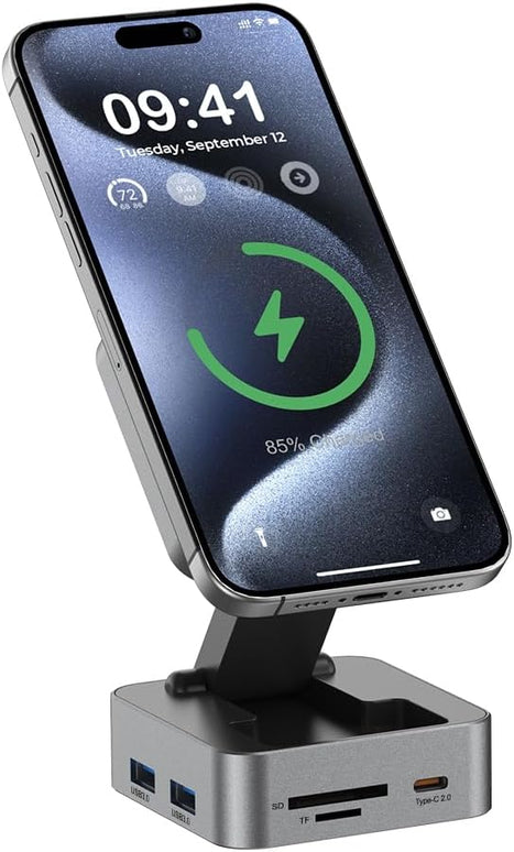 10-in-1 Portable USB-C Hub with Wireless Charger, 4K HDMI, Made with Aluminum Alloy Casing for Durability, Compatible with Mac, Windows, Compact and Lightweight USB C Docking Station for Travel
