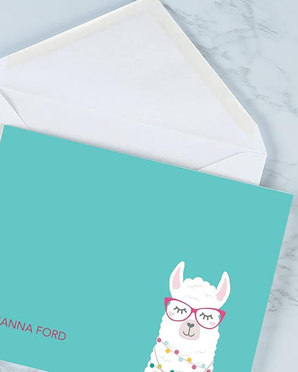 Current Simple Llama Personalized Note Cards - 24 Cards with White Envelopes, 4¼ x 5½ Inch Size, Blank Stationery, Add Names or Text, For Thank You Notes, Invitations, & Announcements