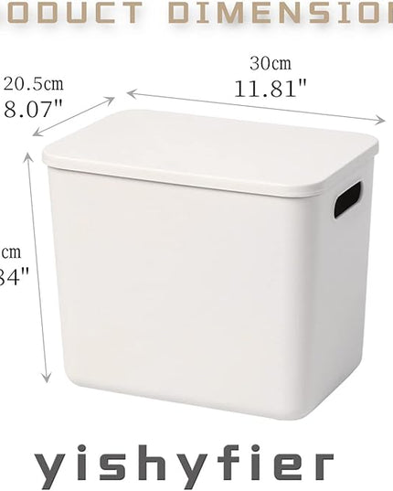 Plastic Storage Baskets With Lid Organizing Container Lidded Knit Storage Organizer Bins for Shelves Drawers Desktop Closet Playroom Classroom Office (4L, Light grey)
