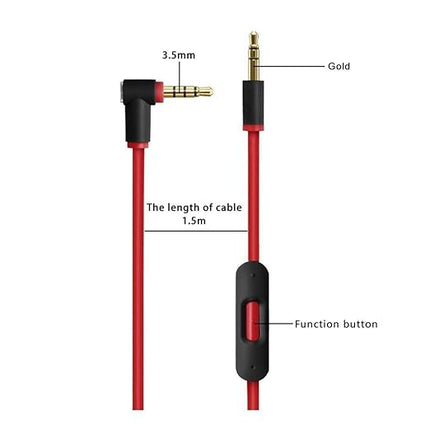 EARLA TEC Replacement Audio Cable Cord Wire with in line Microphone and Control for Beats by Dr Dre Headphones Solo Studio Pro Detox Wireless Mixr Executive Pill (Black Red)