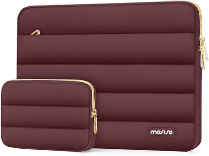 MOSISO 15-15.6 inch Laptop Case, 16 inch Puffy Laptop Sleeve Compatible with MacBook Pro 16, HP Dell ASUS Acer Toshiba Lenovo Notebook Computer, Polyester Horizontal Bag with Small Case, Wine Red