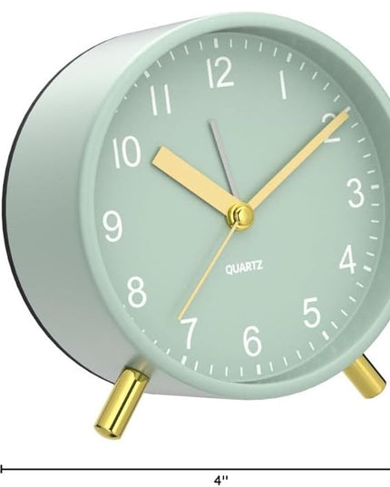 Analog Alarm Clock, 4 inch Super Silent Non Ticking Small Clock with Night Light, Battery Operated, Simple Design, easy setting for Office, Bedroom, Bedside, Desk, teens, elders, kids, adult, Green
