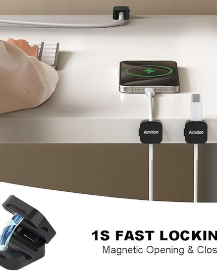 Magnetic Cable Clips Cord Organizer Holder,10-Pack Cable Management Cord Clips,Adhesive Phone Cable Wire Charger Cord Holder For Nightstand Desk Charging Cords Wall Car Desktop Office (10, Black)