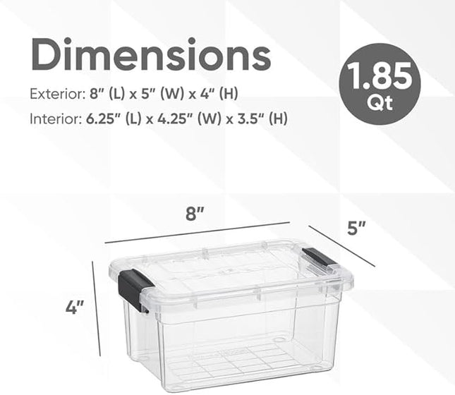 Superio Storage Bins with Lids- 8 Pack, 1.85 Qt Clear Boxes for Organizing, Stackable Plastic Containers- BPA Free, Non-Toxic, Odor Free, Organizer for Home, Office, Dorm