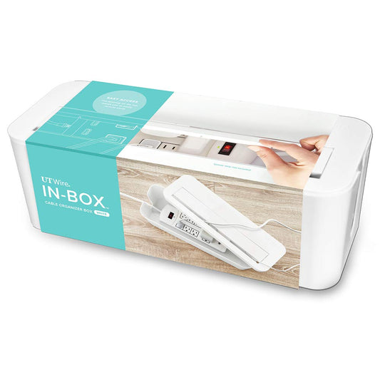 UT Wire in-Box Extra Large Cable Organizing Management Box for Under Desk Surge Protector Concealer White