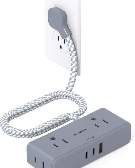 Flat Plug Power Strip 6 feet, 4 Widely Outlets with 3 USB Ports (2 USB C), 3 Side Outlet Extender with Extension Cord with Multiple Outlets for Home, Office, Dorm Room Essentials Gray