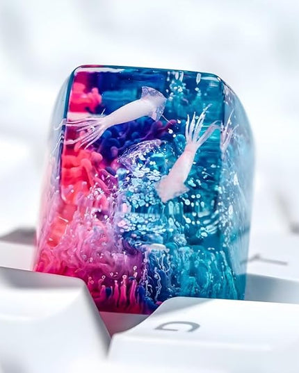 Squid Artisan Keycap Pink Blue Coral Reef R1 SA Profile Custom Sea Creatures Keycaps 1U ESC Handmade Gaming Ocean Resin Key Cap Cherry MX Switch Compatible Mechanical Keyboard Squid Lover Gift