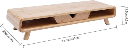 2-Tier Bamboo Monitor Stand Riser with Drawer, 24''L x 8''W x 4.5''H, Computer Monitor Riser Shelf for Desk for Laptop, Printer & Speaker, No Assembly Required, 110lbs Load Capacity