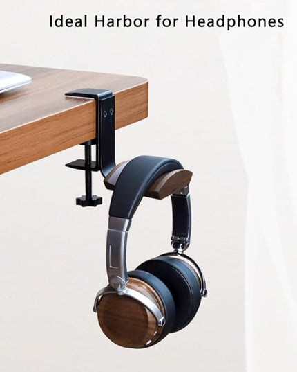 Headphone Holder with 6cm Wide Walnut Headrest,Adjustable Clamp-on Headset Stand Desk Headset Holder for Over Ear and Gaming