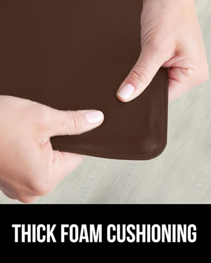 GORILLA GRIP 2 Pack Comfortable Cushioned Kitchen Mats for Floor, 17x24 + 17x48, Waterproof and Stain Resistant, 1/2 Inch Thick Soft Ergonomic Standing Desk Anti Fatigue Mat, Foam Supports Feet, Brown