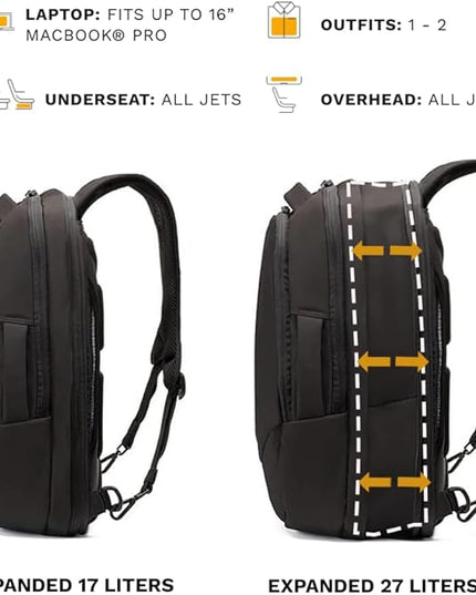 Knack Small Series 2 Laptop Backpack Fits up to 16 Inch Laptops - Knack Bags Carry-On Backpack, TSA Approved, Expandable Travel Backpacks With 2 Day Outfit Capacity, Midnight Black