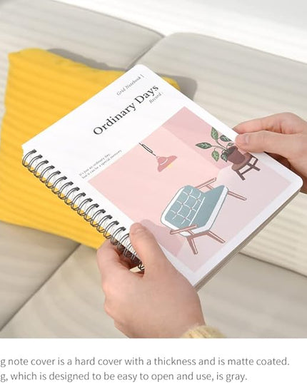 Monolike Ordinary days A5 Grid Spiral Notebook, Living room - Hardcover 5.83 x 8.27inch 128 Page,120GSM Thick paper
