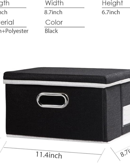 PRANDOM Storage Boxes with Lids [3-Pack] Fabric Collapsible Storage Bins Organizer Containers Baskets Cube with Cover for Home Bedroom Closet Office Nursery Black（11.4X8.6X6.7