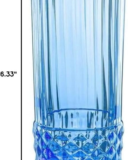 Bormioli Rocco America '20s Set Of 6 Cooler Glasses, 16.5 Oz. Colored Crystal Glass, Sapphire Blue, Made in Italy.