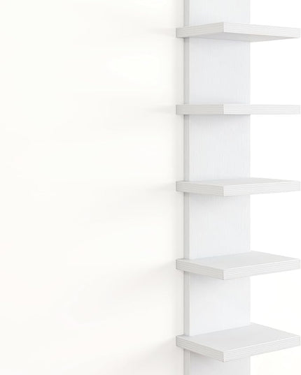 Fun Memories 5 Tier Wall Shelf Unit, White Floating Shelves for Storage - Vertical Column Tower Design, Lack Wall Shelf Space Saving Organizer for Bedroom, Living Room, Home Decor