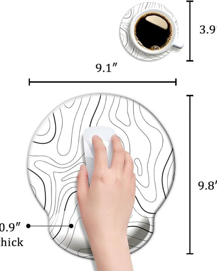 Ergonomic Mouse Pad with Wrist Support,Mouse Pad with Wrist Rest,Relieve Wrist Pain Mousepad Non-Slip Rubber Base,Mouse Pads for Desk,Computers,Laptop,Office,Home,Accessories White Topographic Line