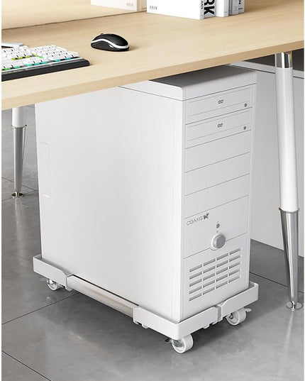 Mobile CPU Stand, Adjustable PC Tower Stand, Computer Tower Stand With 4 Locking Caster Wheels Fits Most PC(White)
