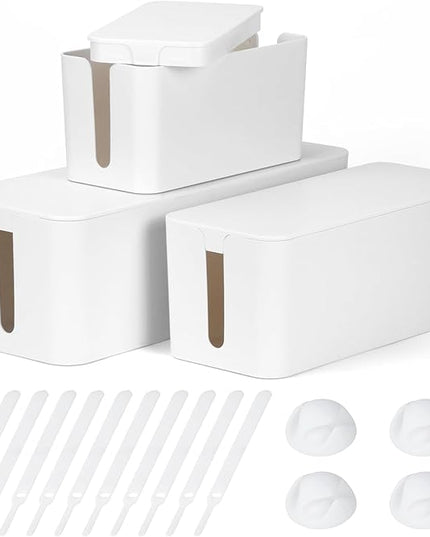 Cable Management Box DUNCHATY 3 Pack Cable Box Organizer with Large Medium Small Cord Hider Box Safe ABS Material for Cover and Hide TV Wires,Computer,Router,USB Hub and Under Desk Power Strip&Cords