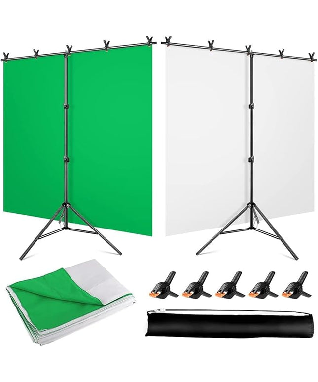 2-in-1 White Backdrop Green Screen Backdrop Stand Kit, 5x6.5 ft Greenscreen Background with Stand for Streaming, Zoom, Photography, Video with Clips & Carrying Bag