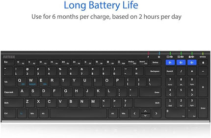 Arteck HB193 Universal Bluetooth Keyboard Multi-Device Stainless Steel Full Size Wireless Keyboard for Windows, iOS, Android, Computer Desktop Laptop Surface Tablet Smartphone Rechargeable Battery