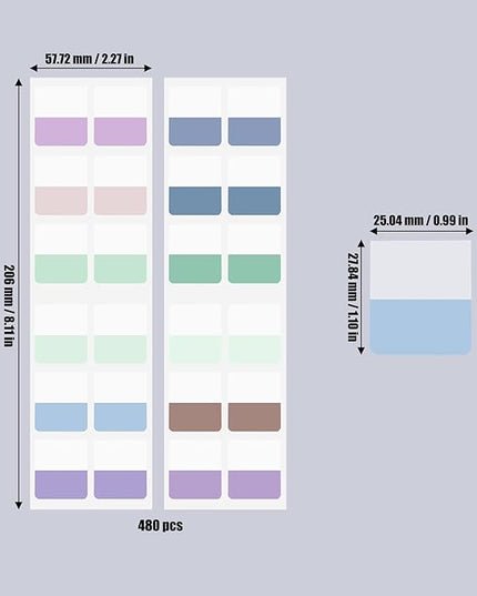 AccEncyc 480 Pcs Colored Index Tab 1"x1.1" Large Book Sticky Tabs Repositionable Page Tabs Flags Page Markers Labels for Notebooks, Filing, Classification,12 Colors
