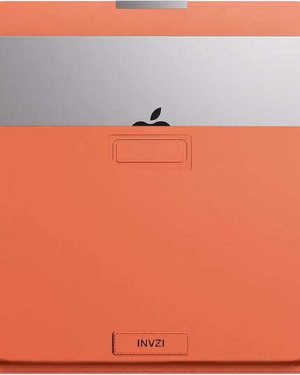 INVZI MacBook Sleeve, Vegan Leather Bag Compatible with 15”/16" MacBook Pro M3/M2/M1/Max 2024-2019, Compact Design with Invisible Stand (Saddle Brown)