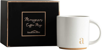COLLECTIVE HOME - Monogram Ceramic Mugs, 15 oz Golden Initial Coffee Cups, Elegant Alphabet Tea Mugs, Elegant Personalized Mug with Gift Box, Luxurious Cups for Office and Home (a)