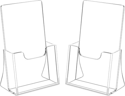 HIIMIEI 2 Pack 4 inch Wide Acrylic Brochure Holders for Pamphlets, Cards, Brochures, Magazines, Literature, Pamphlets Display Stand for Countertop