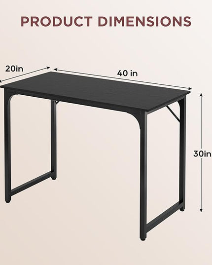 PayLessHere | 39 Inch Computer Desk | Black | Office Desk with Metal Frame, Adjustable Feet | Water-Resistant, Scratchproof Surface | Sturdy Writing Table for Home Office or Study | Pack of 1