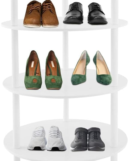 TFCFL 4 Tier Rotating Shoe Rack, Round Shoe Rack Storage, 360° Shoe Storage Organizer with 110lb Capacity, PVC Multi-Level Shelf for Shoes, Bags, Hats in Entryway, Closet, Bedroom