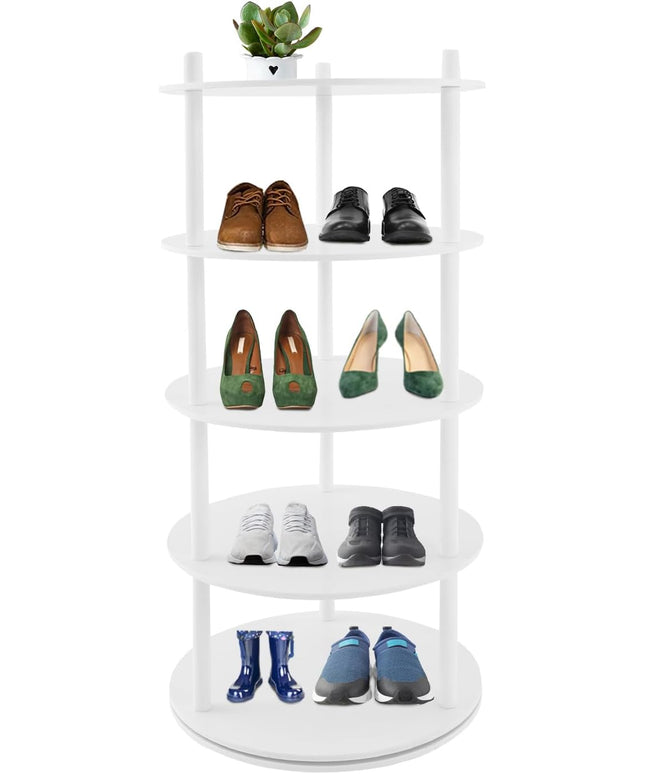 TFCFL 4 Tier Rotating Shoe Rack, Round Shoe Rack Storage, 360° Shoe Storage Organizer with 110lb Capacity, PVC Multi-Level Shelf for Shoes, Bags, Hats in Entryway, Closet, Bedroom