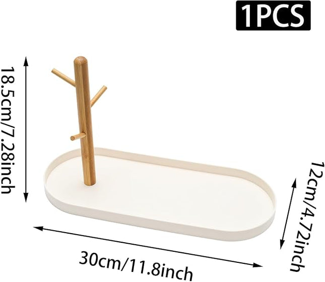 White Multi-Functional Key Tray, Wood Key Bowl Jewelry Tray, 3-Tier Hanging Organizer for Entryway/Rings Phone Bracelets Watches