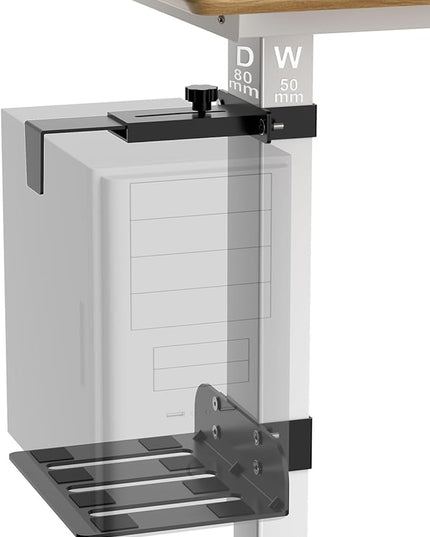 Under Desk PC Mount - No Drilling 40 lb Capacity, CPU Holder Under Desk, Adjustable Height and Width, Clamp-on Desk Leg PC Mount for Standing Desks (Fits 80mm×50mm Legs), with Non-Slip Pads, Black
